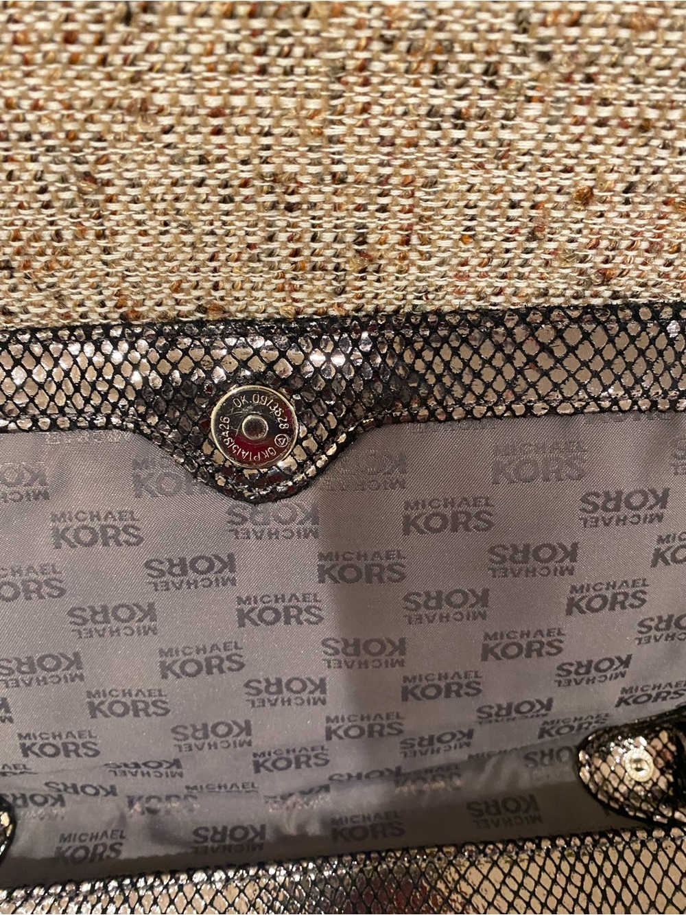 Vintage Brand New MK Black Metallic Snakeskin-Effect Clutch with Silver Buckle - Picture 10 of 16